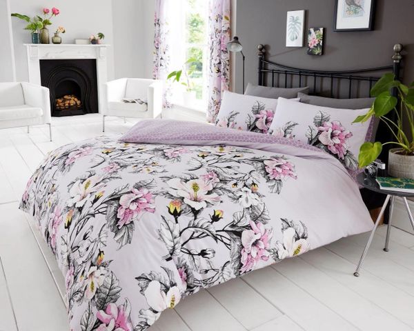 Purple Floral Cotton Blend Duvet Cover Uk Discount Home Textiles