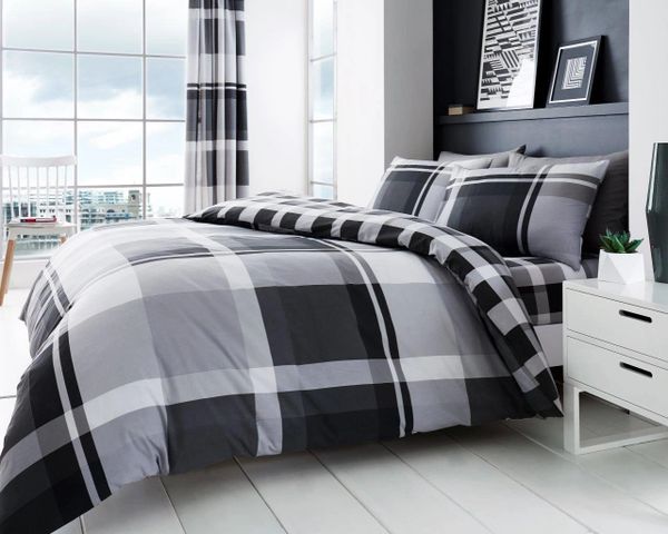 Grey Check Cotton Blend Duvet Cover Uk Discount Home Textiles