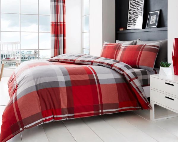 Red Check Cotton Blend Duvet Cover Uk Discount Home Textiles