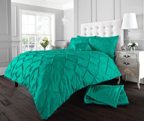 Teal Diamond Pintuck Cotton Blend Duvet Cover Uk Discount Home