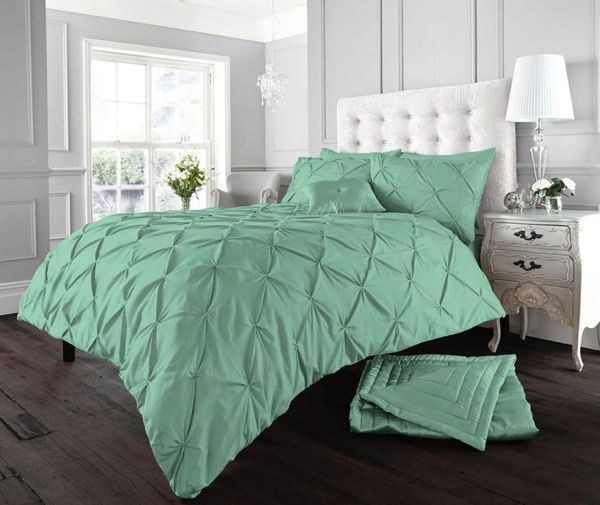 Green Diamond Pintuck Cotton Blend Duvet Cover Uk Discount Home