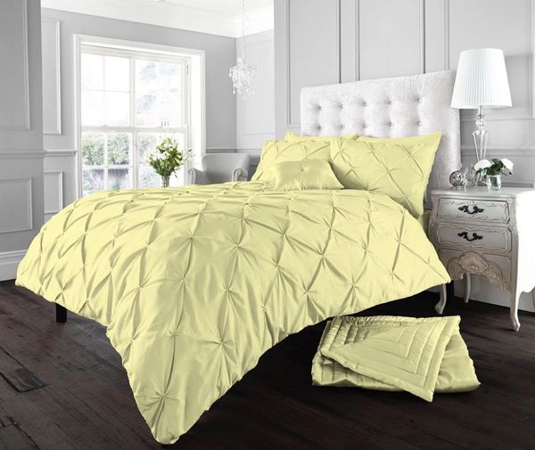 Yellow Diamond Pintuck Cotton Blend Duvet Cover Uk Discount Home