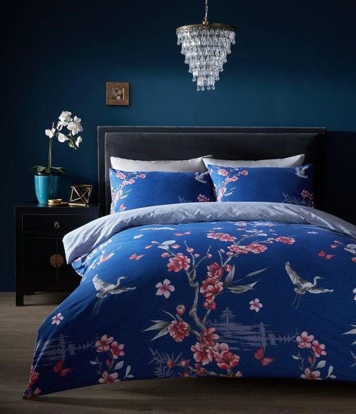 Navy Floral Cotton Blend Duvet Cover Uk Discount Home Textiles
