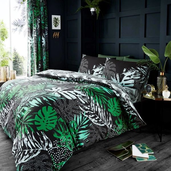Tropical Leaf Green Cotton Blend Duvet Cover Uk Discount Home
