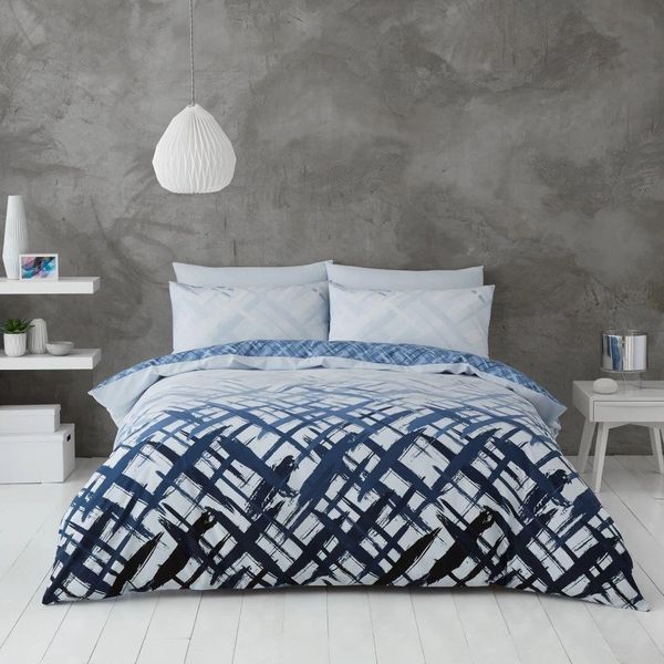 Navy Criss Cross Cotton Blend Duvet Cover Uk Discount Home