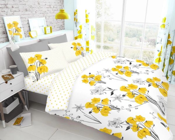 Poppy Yellow Cotton Blend Duvet Cover Uk Discount Home Textiles