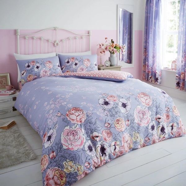 Lilac Floral Cotton Blend Duvet Cover Uk Discount Home Textiles