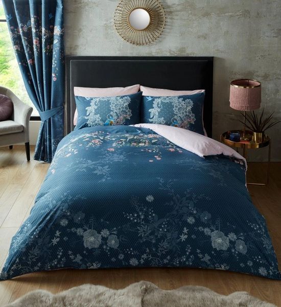 Navy Floral Cotton Blend Duvet Cover Uk Discount Home Textiles