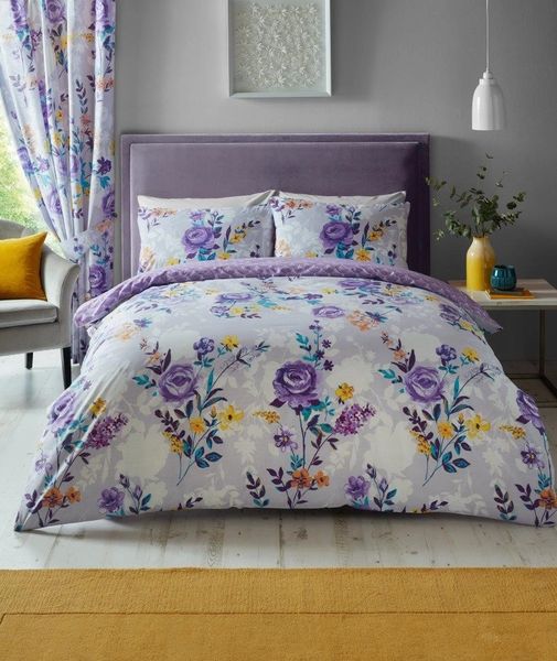 Purple Floral Cotton Blend Duvet Cover Uk Discount Home Textiles