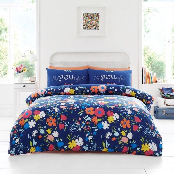 Navy Floral Cotton Blend Duvet Cover Uk Discount Home Textiles