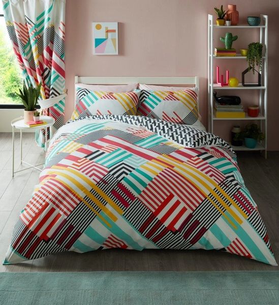 Stripe Bright Cotton Blend Duvet Cover Uk Discount Home Textiles