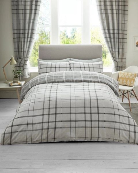 Check Grey Cotton Blend Duvet Cover Uk Discount Home Textiles