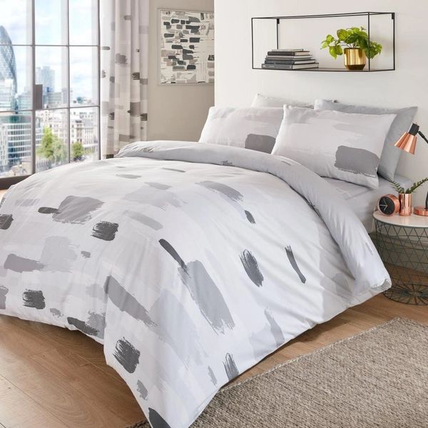 Brush Strokes Grey Cotton Blend Duvet Cover Uk Discount Home