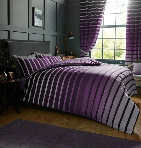 Striped Purple Cotton Blend Duvet Cover Uk Discount Home
