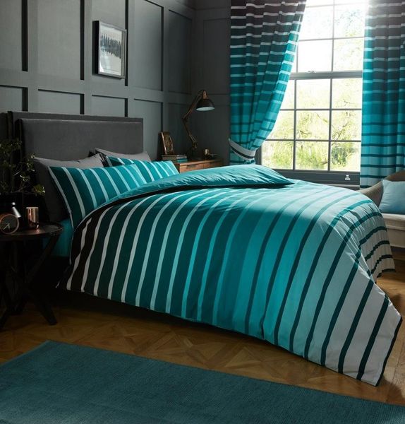 Striped Teal Cotton Blend Duvet Cover Uk Discount Home Textiles