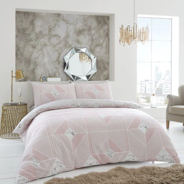 Blush Pink Diamond Print Cotton Blend Duvet Cover Uk Discount