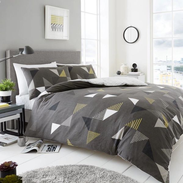 Dark Grey Geometric Cotton Blend Duvet Cover Uk Discount Home