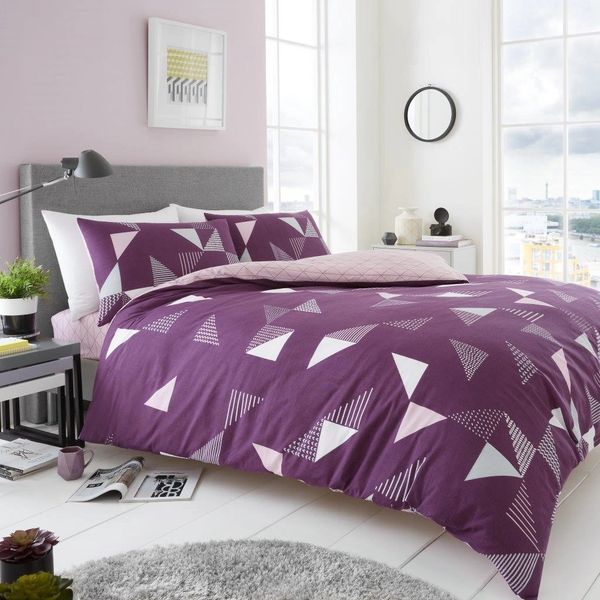 Purple Geometric Cotton Blend Duvet Cover Uk Discount Home