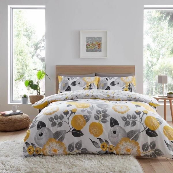 Yellow Floral Cotton Blend Duvet Cover Uk Discount Home Textiles