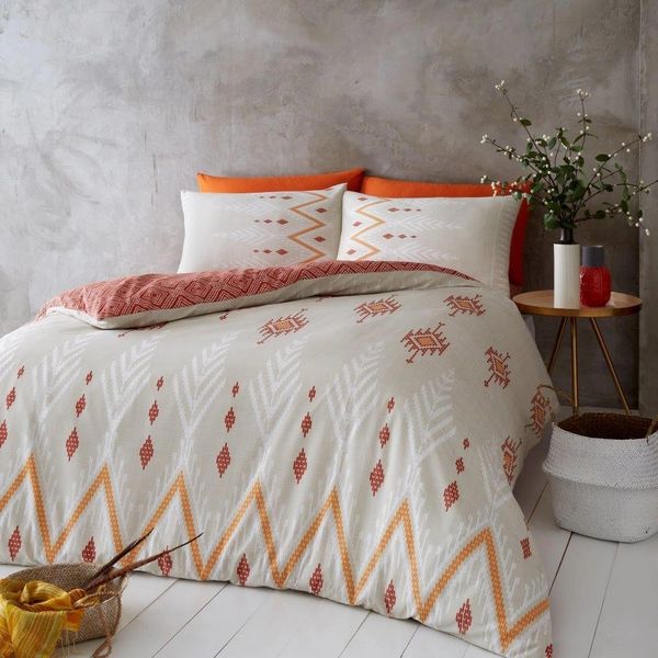 Orange Patterned Cotton Blend Duvet Cover Uk Discount Home