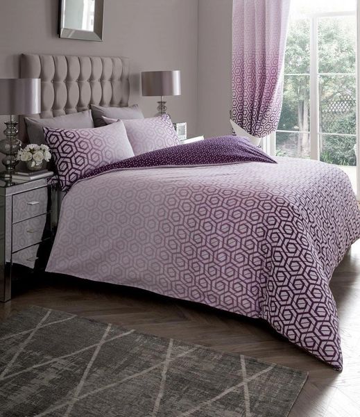 Purple Geometric Ombre Cotton Blend Duvet Cover Uk Discount Home