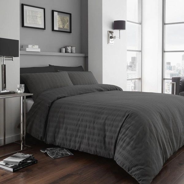 Charcoal Seersucker Cotton Blend Duvet Cover Uk Discount Home