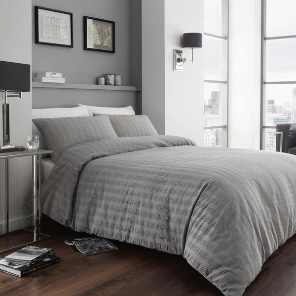 Grey Seersucker Cotton Blend Duvet Cover Uk Discount Home