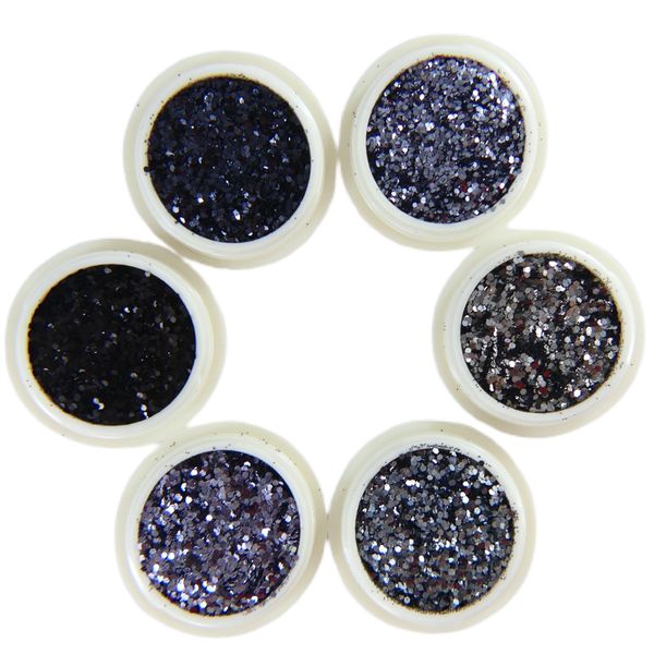 Metallic Ultra-Fine Multi Size Hexagon Nail Art Glitter 5pk Black and Grays Collection