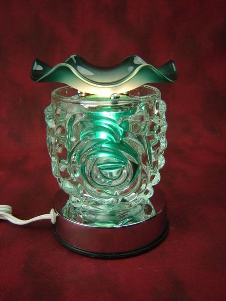 Etched Roses Teal Oil Glass Warmer 35watt