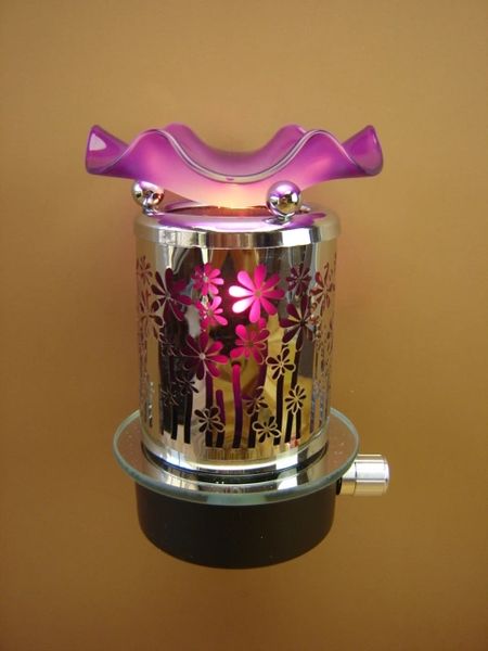 Silver Metalic Purple Flowers Fragrance Oil Warmer