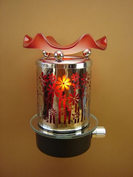 Silver Metalic Red Flowers Fragrance Oil Warmer