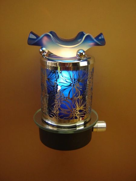 Silver Metalic Blue Flowers Fragrance Oil Warmer