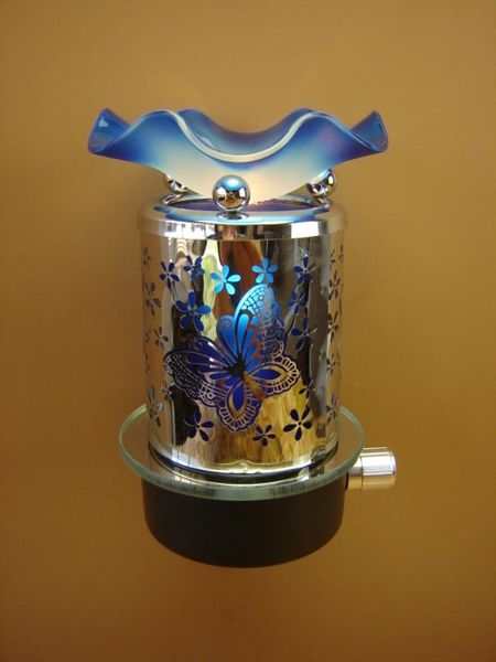 Silver Metalic Blue Butterfly Fragrance Oil Warmer