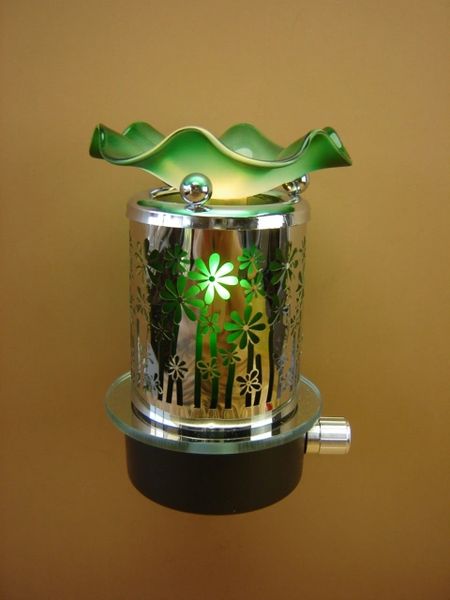 Silver Metallic Green Flowers Aroma Lamp