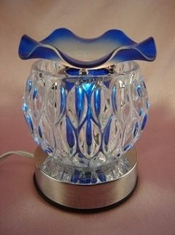 Clear Blue Glass Etched Aroma Lamp 35watt