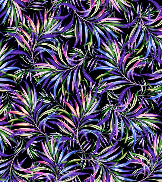 QT Fabrics Posh Palms Dark Purple Palm Fronds | Helios Stitches N Stuff