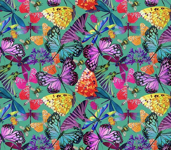 Windham Fabrics Gardenia Digital Teal Butterflies | Helios Stitches N Stuff