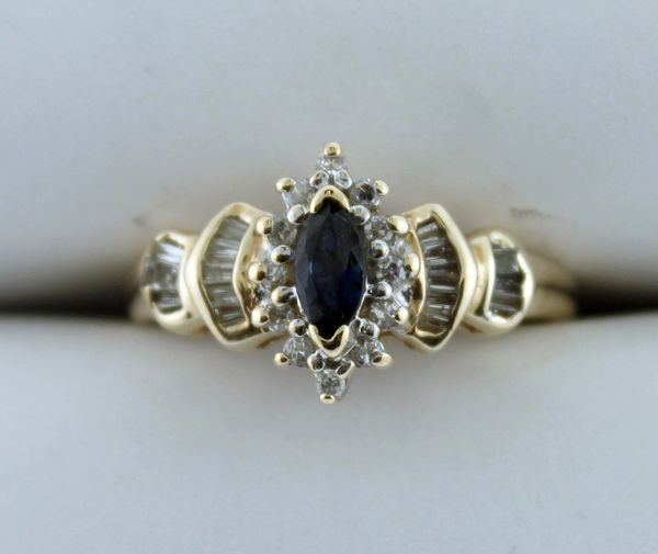 10k Yellow Gold Ladies Marquise-Cut Sapphire and Diamond Ring