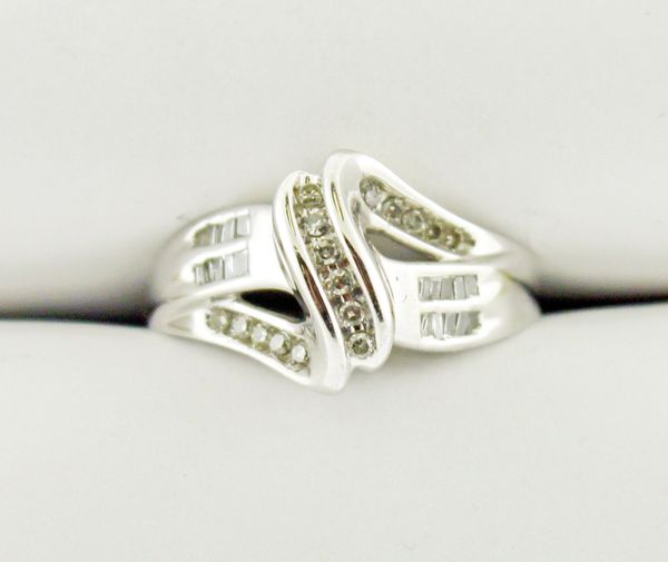 10k White Gold Moissanite Diagonal Bypass-Style Ring