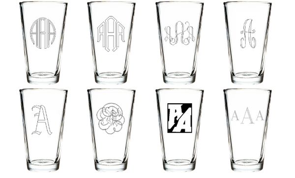 Four Custom Engraved Beer/Pint Glasses