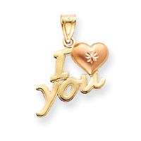 Diamond Cut Two Tone I Love You Heart Pendant (JC-779)