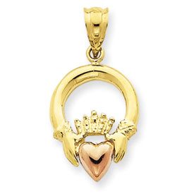 Two-tone Rose Heart Claddagh Pendant (JC-859)