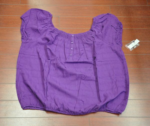 Womens Faded Glory Short Sleeve Peasant Top Blouse Purple Size XXL(20)