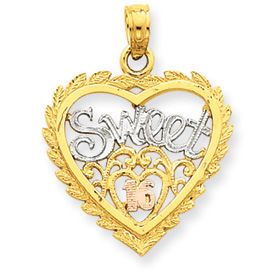 Three Tone Sweet 16 Heart Pendant (JC-1041)