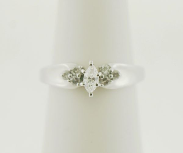 10k White Gold 0.23ct TCW Marquise Diamond Ring