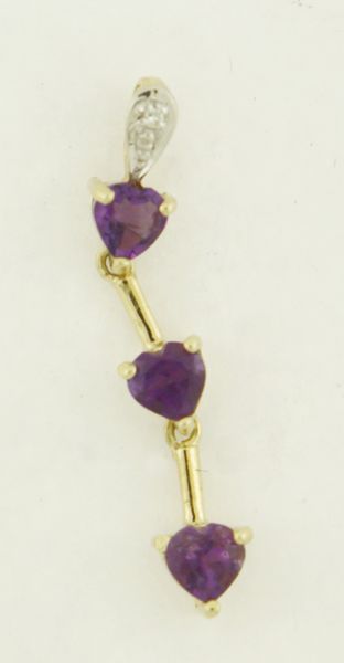 14k Yellow Gold 3 Amethyst Heart Drop Charm