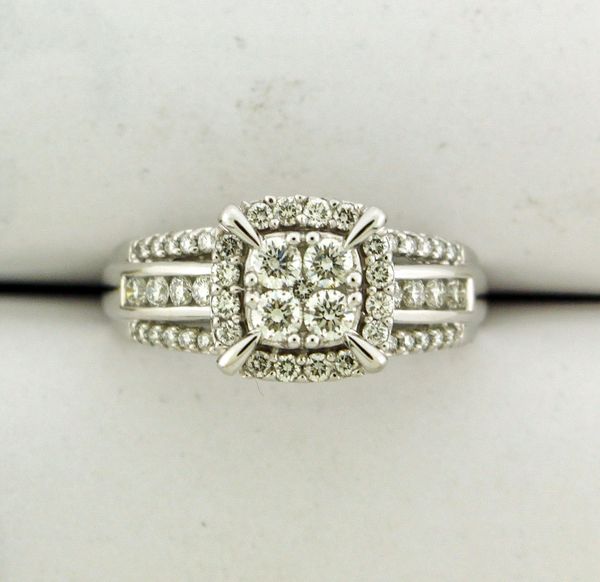Quad Princess-Cut Diamond Frame Multi-Row Shank Vintage-Style Engagement Ring