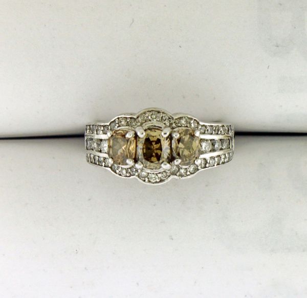 1.57 CT. T.W. Moissanite Vintage-Style Three Stone Engagement Ring in 14K White