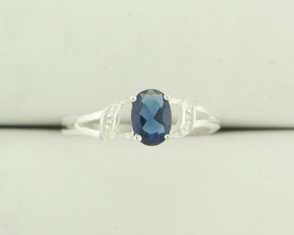 925 Sterling Silver Sapphire and CZ Three Stone Ring