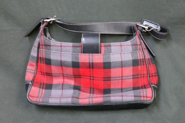 Coach red and black best sale plaid purse